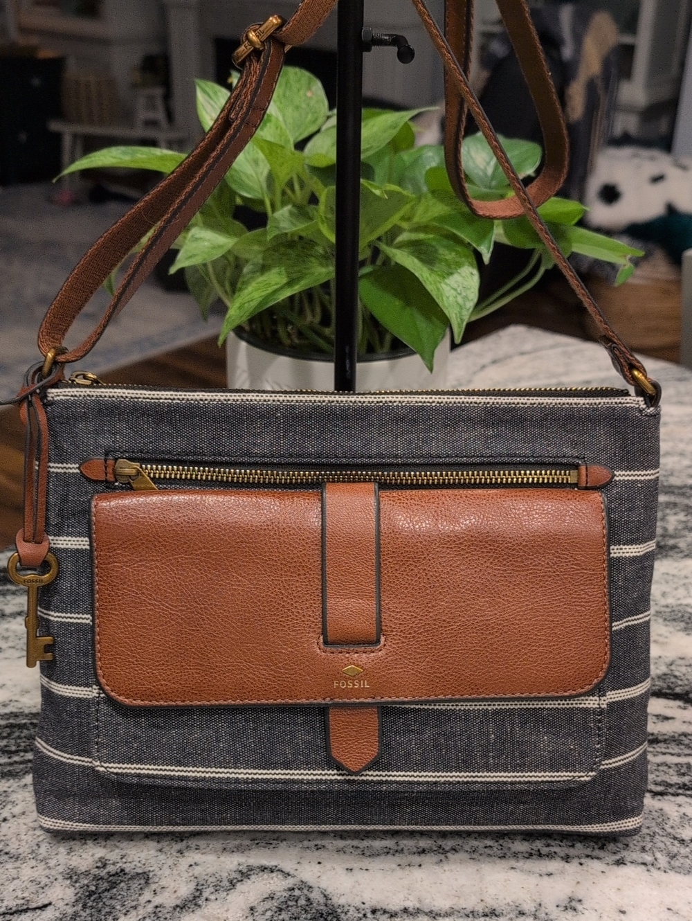 Fossil Denim Stripe Crossbody Bag